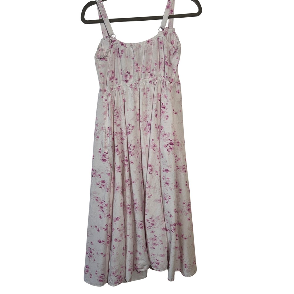 Sim Sam Floral Babydoll Midi Dress Women Size L Linen Blend Cottagecore Romantic - Picture 10 of 16